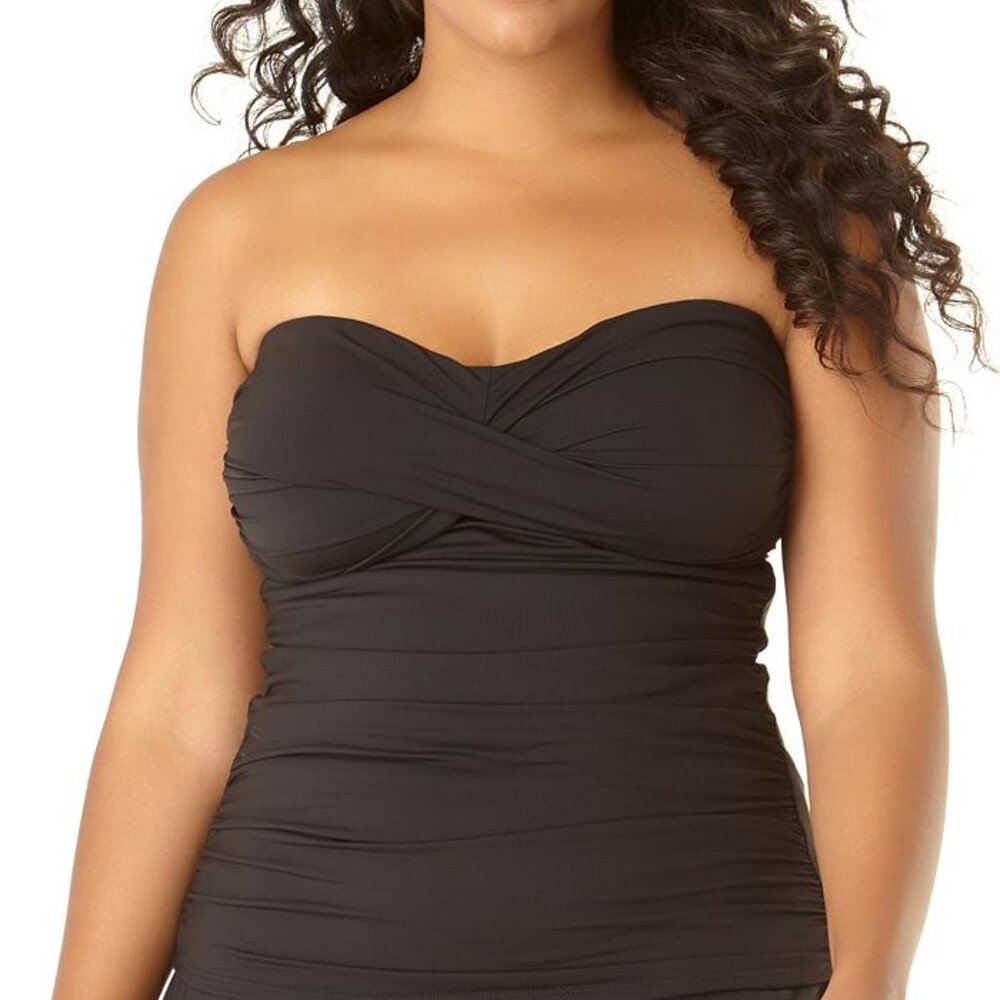 NWT Anne Cole Anne Cole Plus Size Twist-Front Strapless Noire Black 24W